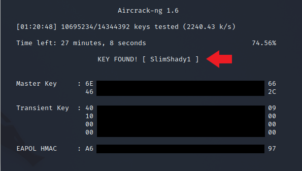 screen aircrack-ng key found